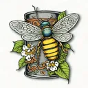 lightning bug on honeysuckle vine wrapped around old tin cup tattoo design idea