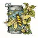 lightning bug on honeysuckle vine wrapped around old tin cup tattoo design idea