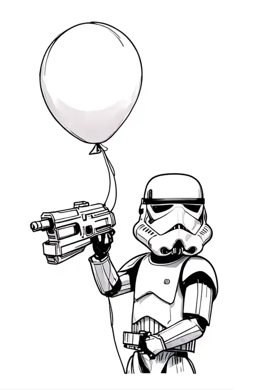 stormtrooper holding a balloon floating tattoo design idea