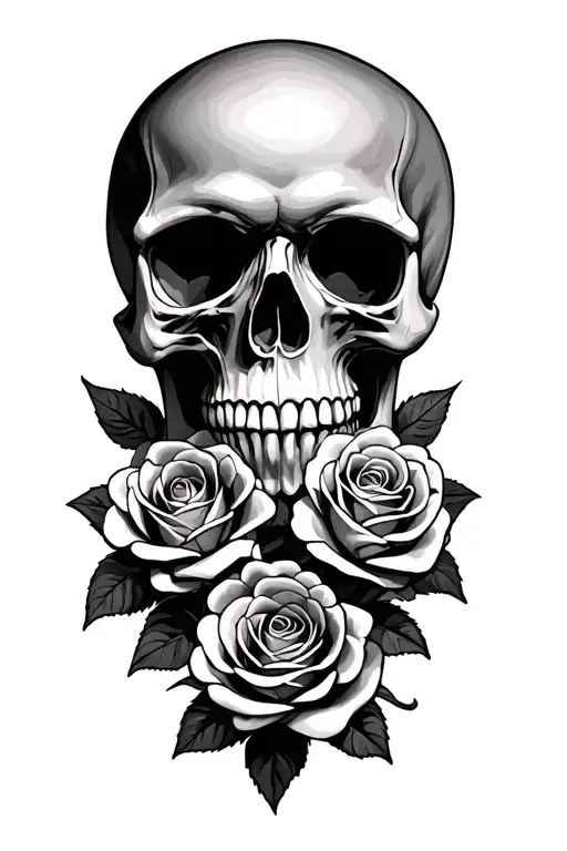 mean skull and roses tattoo design idea