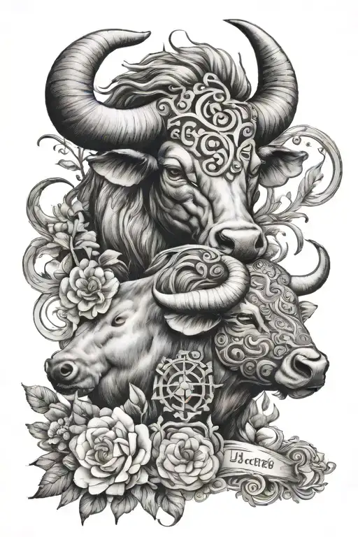 taurus and pisces zodiac sign tattoo design idea