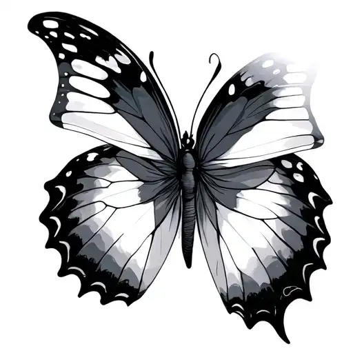 A large black & white butterfly with three ribbon of Lila, gray, white color cancer rolled around tattoo design idea