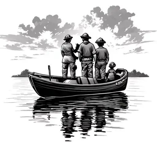 firefighter, boating, family with wife 2 daughter tattoo design idea