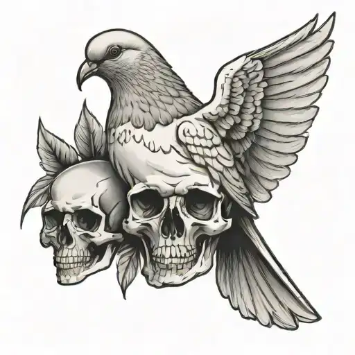 Dove with Skull behind a layer tattoo design idea