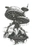 alien abduction scene  tattoo design idea