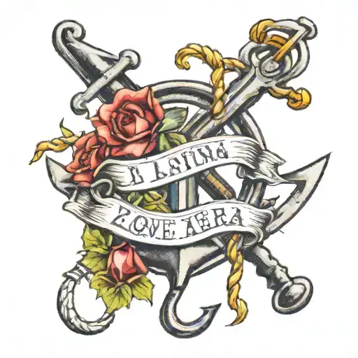 Anchor hooking with top text 'I LOVE YOU ZIATITINA' and bottom text 'DALLA SERA ALLA MATTINA' tattoo design idea