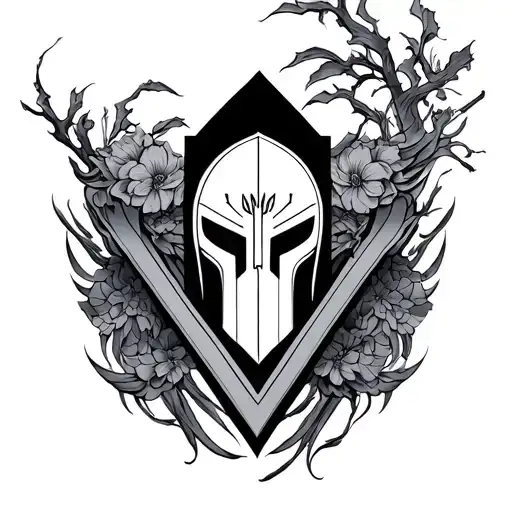 V shaped tattoo with Japanese and spartan influences tattoo design idea