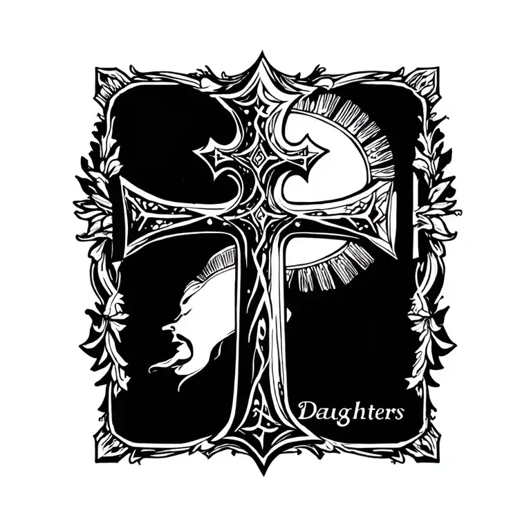 templar cross with daughters name tattoo design idea