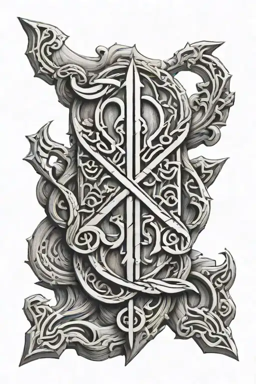 Nordic mythology runes tattoo wood carving design tattoo design idea