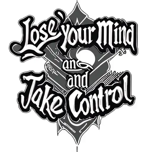 I want to create a tattoo with the sayings "Lose Your Mind and Take Control" by the band Judas Priest Old School Style tattoo design idea