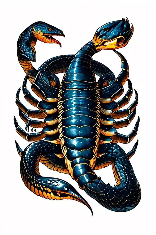 scorpion & snake constellation intertwined tattoo design idea