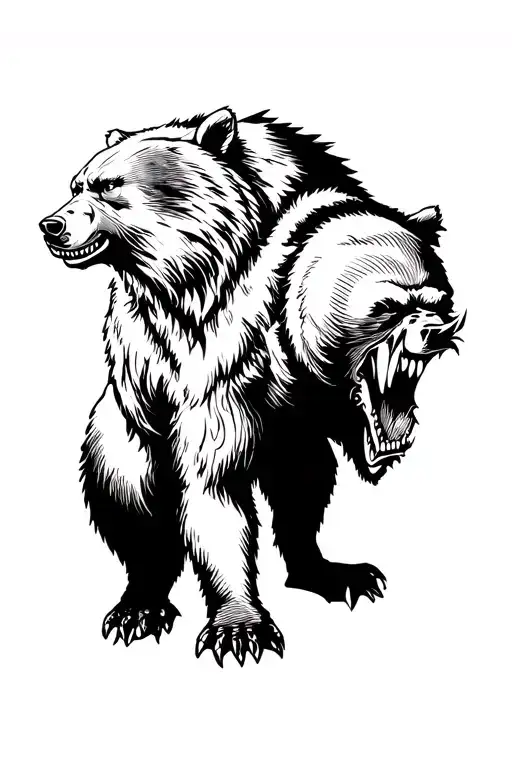 angry standing bear side profile tattoo design idea