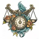 scale weighing sins and forgiveness tattoo design idea