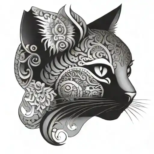 half cat face mandala design incorporating elements tattoo design idea