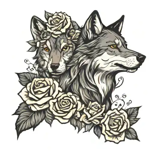 wolf and roses intertwined tattoo design idea