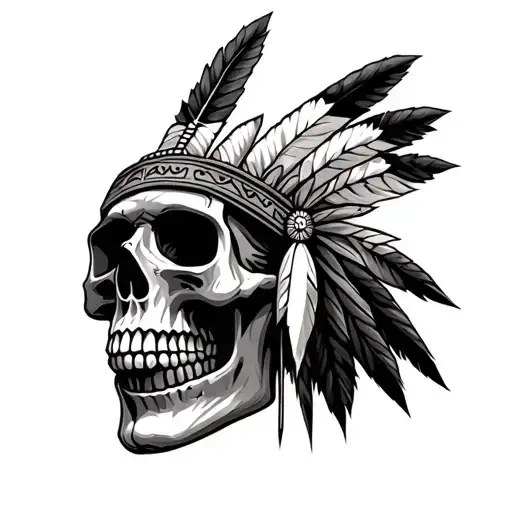 Native american skull wearing tattoo design idea