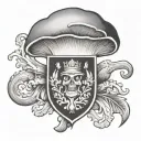 Scottish mushroom coat of arms raised tattoo design idea