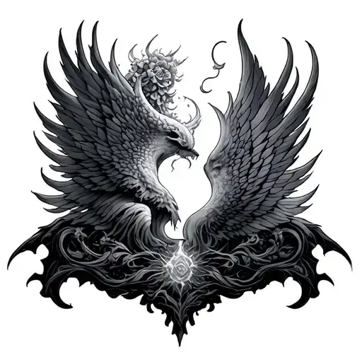 the border of heaven and hell tattoo design idea