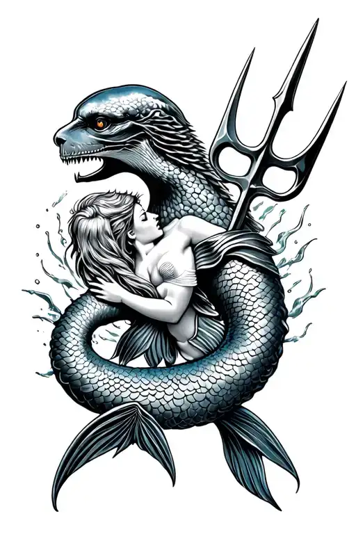 u.s. navy seal trident surrounded by mermaid swimming tattoo design idea