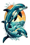 two dolphins jumping out of the water tattoo design idea