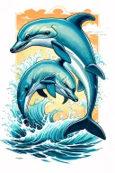 two dolphins jumping out of the water tattoo design idea