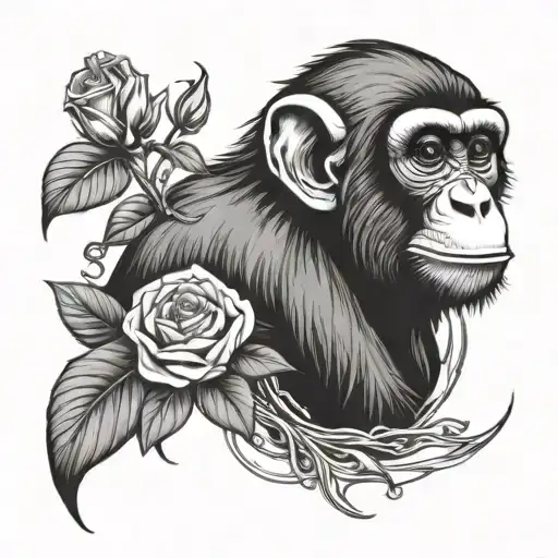 monkey with roses tattoo design idea