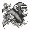 monkey with roses tattoo design idea