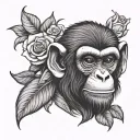 monkey with roses tattoo design idea