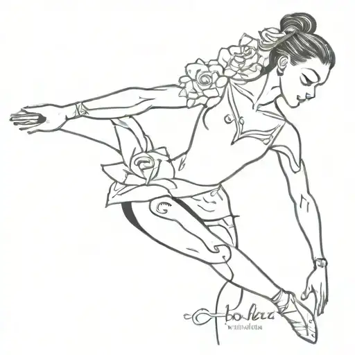 a ballet dancer on point with roses and a heart shaped necklace hanging off of them tattoo design idea