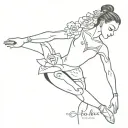 a ballet dancer on point with roses and a heart shaped necklace hanging off of them tattoo design idea