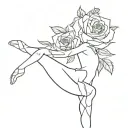 a ballet dancer on point with roses and a heart shaped necklace hanging off of them tattoo design idea