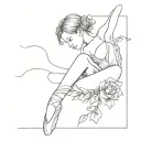 a ballet dancer on point with roses and a heart shaped necklace hanging off of them tattoo design idea