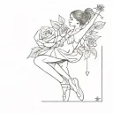 a ballet dancer on point with roses and a heart shaped necklace hanging off of them tattoo design idea
