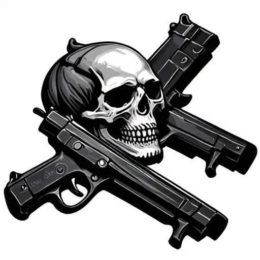 gritty skull with guns crossed tattoo design idea