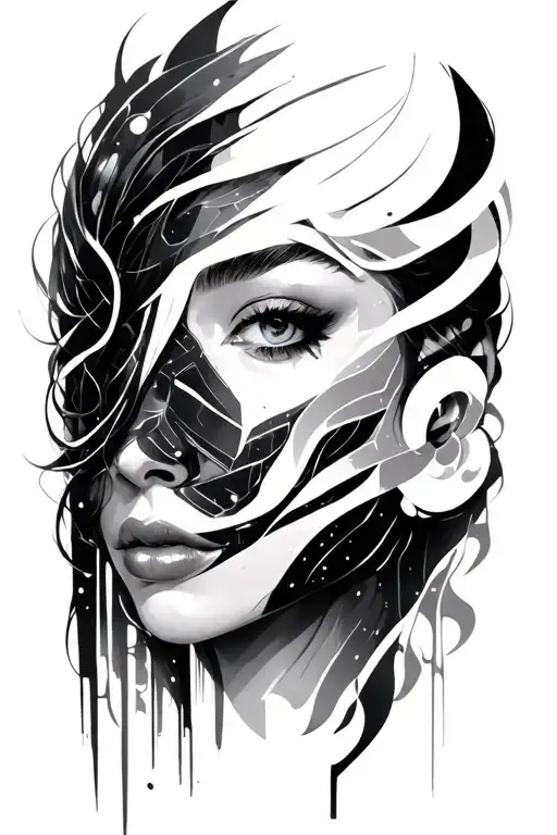 cyber sigilism woman face tattoo design idea