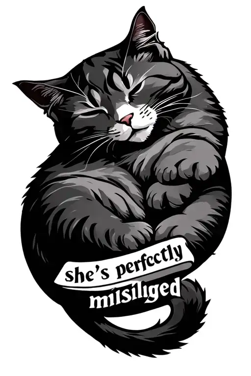 "she's perfectly misaligned" sleep token band logo incorporated with a cat sleeping tattoo design idea