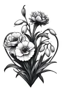 carnations and snowdrops in the outline of a heart shape tattoo design idea