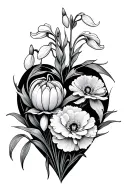 carnations and snowdrops in the outline of a heart shape tattoo design idea