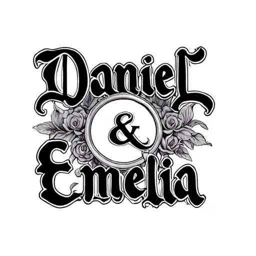 mirror ambigram tattoo with the words Daniel and Emelia tattoo design idea