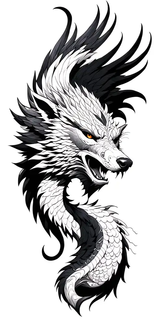 Dragon bear wolf Aguila and Oni Mask tattoo design idea