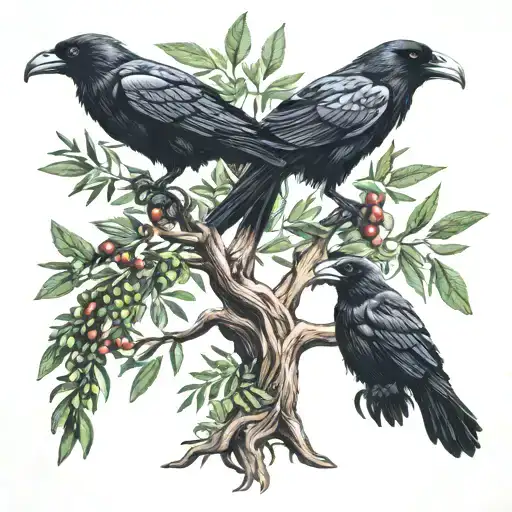 olive tree vegvisir two ravens tattoo design idea