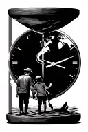 realistic sandclock main part, dad and son, traveling around the world, you dont know how much time left  tattoo design idea