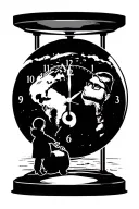 realistic sandclock main part, dad and son, traveling around the world, you dont know how much time left  tattoo design idea