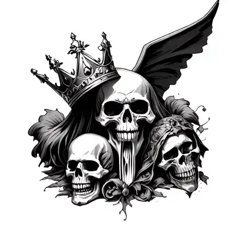 reaper and graves and skulls kings crown tattoo design idea