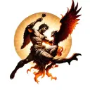 st. Michael fight with the devil. St. Michael will fight from the heaven and the Devil will climb up from a hell tattoo design idea