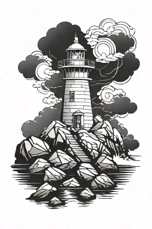 Lighthouse rocks sea tattoo design idea
