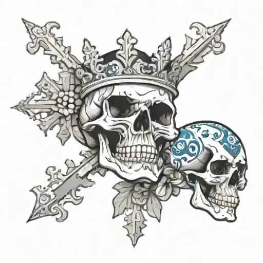 snowflake and skull wearing a crown tattoo design idea