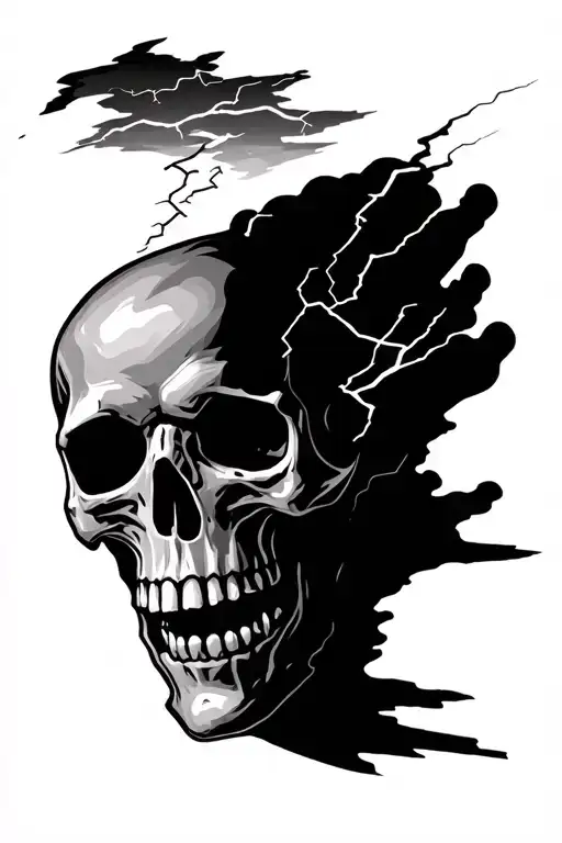 skull in lightning storm with artillery shell underneath tattoo design idea