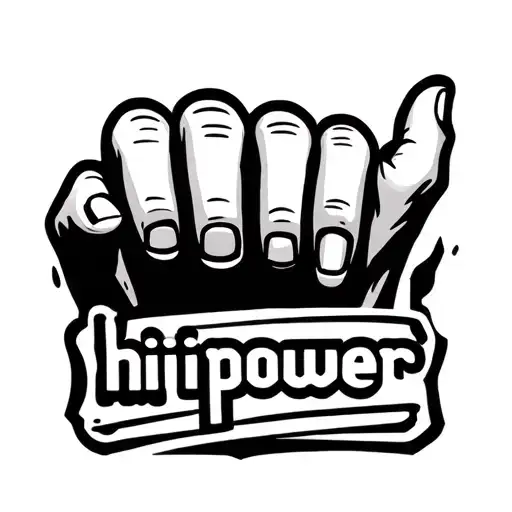 "hiiipower" a hand with three finger ( index middle and ring) 3 fingers up (spread comfortably) with the word hiiipower under it tattoo design idea