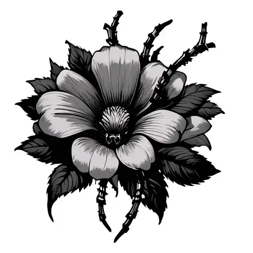 spider and flower tattoo design idea